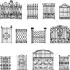 Decorative black white fences set with gates flat isolated vector illustration