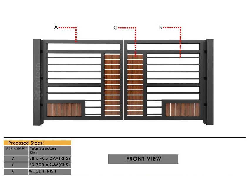 Rectangular Mild Steel Pipes with HPL Sheet Gate