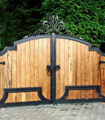 Wooden Gates with Wrought Iron Inserts for Home