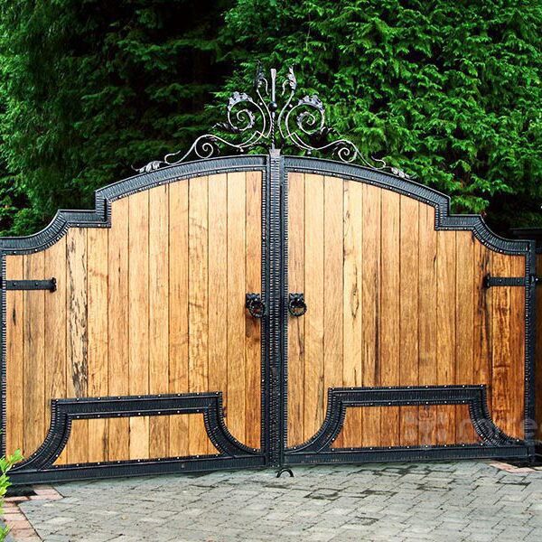 Wooden Gates with Wrought Iron Inserts for Home