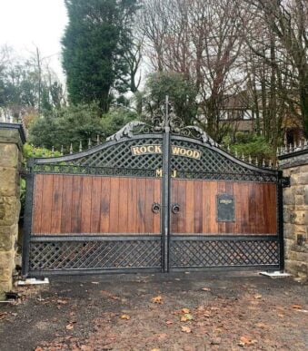 Wrought Iron Steel Framed Gates with Wood Gate