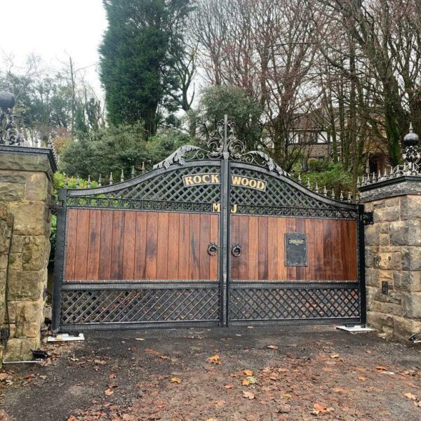 Wrought Iron Steel Framed Gates with Wood Gate