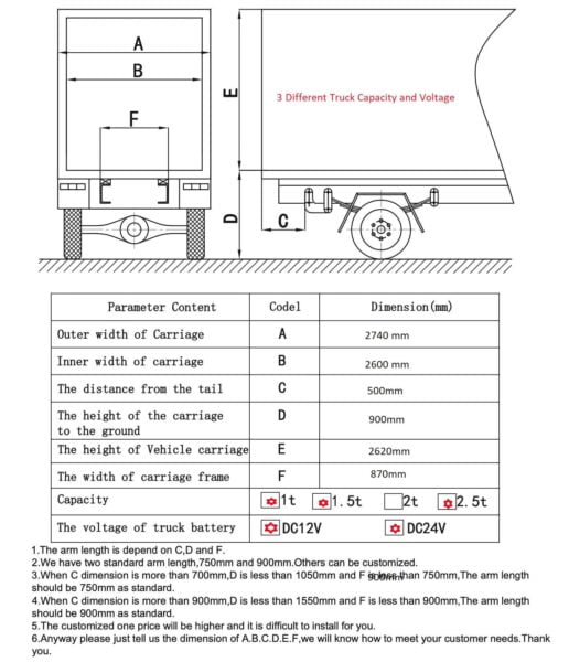 1500kg Steel Aluminum Hydraulic Cylinder Tail Lift for Cargo Truck Dump