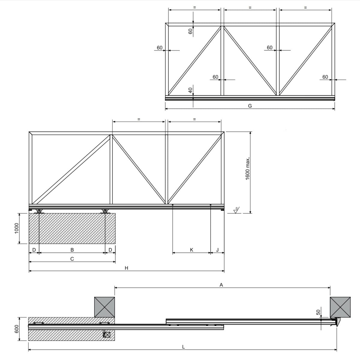 4.25meter Trackless Twinned Telescopic Cantilever Gate Hardware Kit