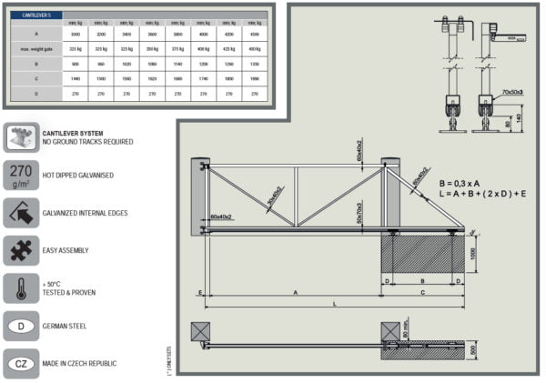 4.5 Complete Cantilever Gate Hardware Kit for Trackless Sliding Gate