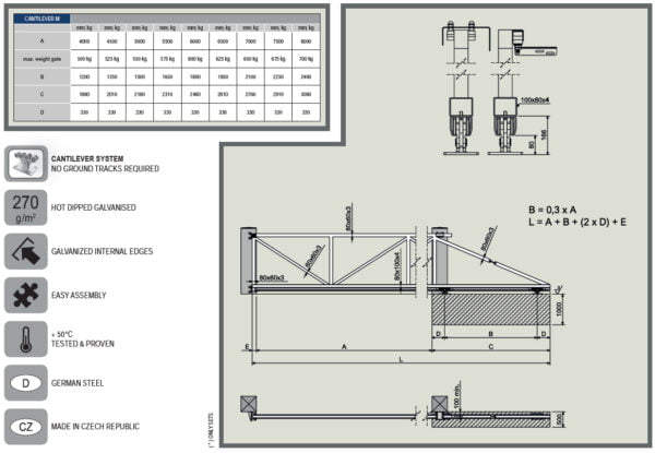 8Mtr Galvanized Heavy Duty Sliding Cantilever Gate Hardware Kit