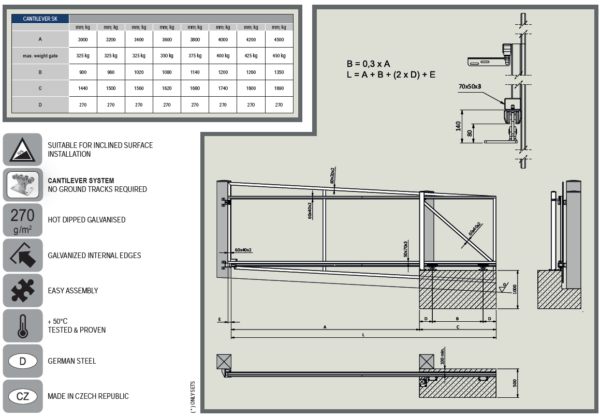 Cross track Cantilever Sliding Gate Hardware For Inclined Driveways