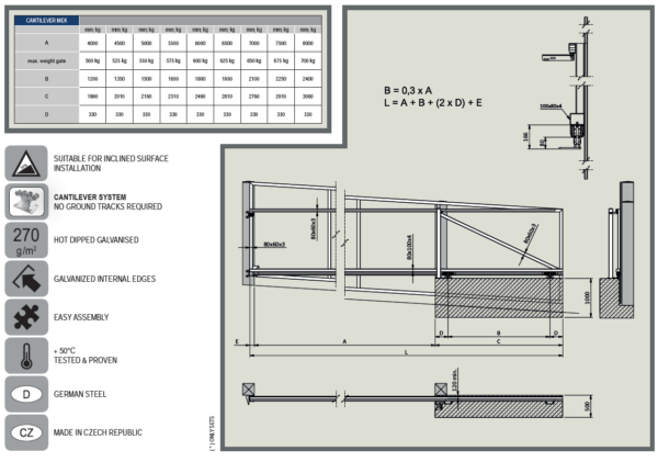 Cross track Cantilever Sliding Gate Hardware For Inclined Driveways