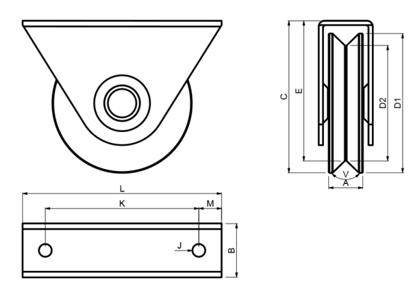 Double Bearing Sliding Gate V Grooved Wheel, External Support