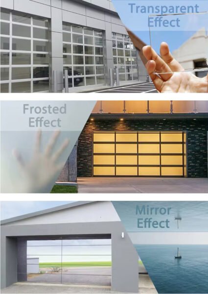 Electric Vertical Lift Bi-Fold Clear Tempered Glass Garage Door