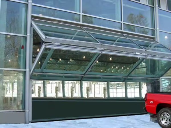 Electric Vertical Lift Bi-Fold Clear Tempered Glass Garage Door