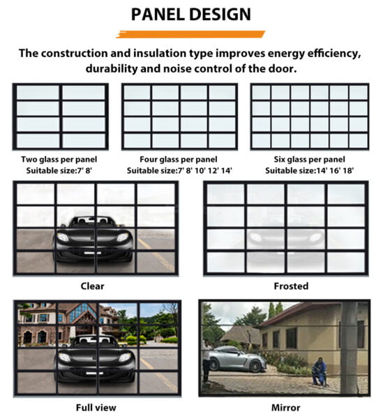 Modern Design Aluminum Panel and Glass Panel Combination Sectional Garage Door