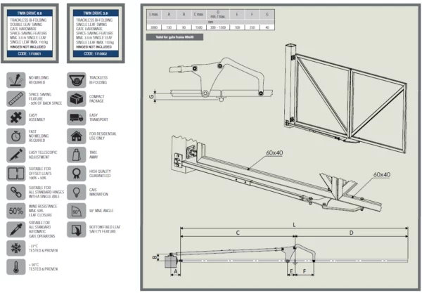 Twin Drive Trackless Bi Folding Swing Gate Hardware Set