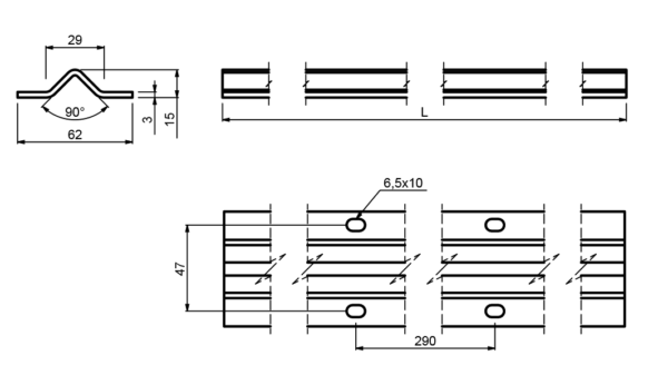 draw V“ Profile Guide, Fixed, For Sliding Gates And Doors Track