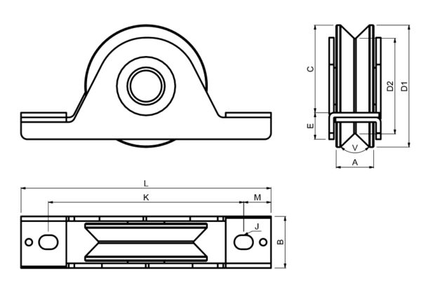 Sliding Gate V Grooved Roller Wheel Double Bearing, Internal Support