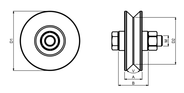 Heavy Duty V Grooved Wheel Single Bearing For Sliding Gates