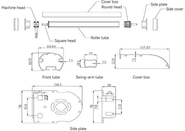 MR4 SWING ARM WINDOW AWNING SPECIFICATIONS