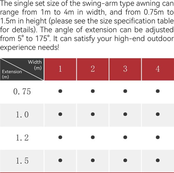 MR4 SWING ARM WINDOW AWNING STANDARD SIZES 1